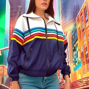 Chaqueta sport  multicolor para mujer  manga larga sierre al frente .